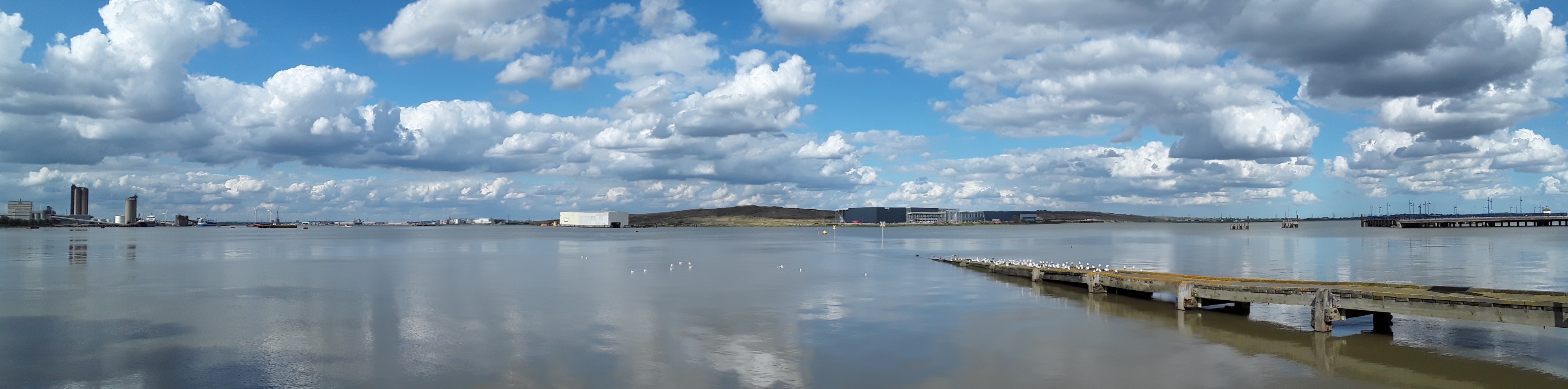 Wide panoramic view of Erith Harbour at sunrise